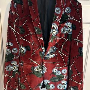 ASOS Red Floral Velvet Blazer